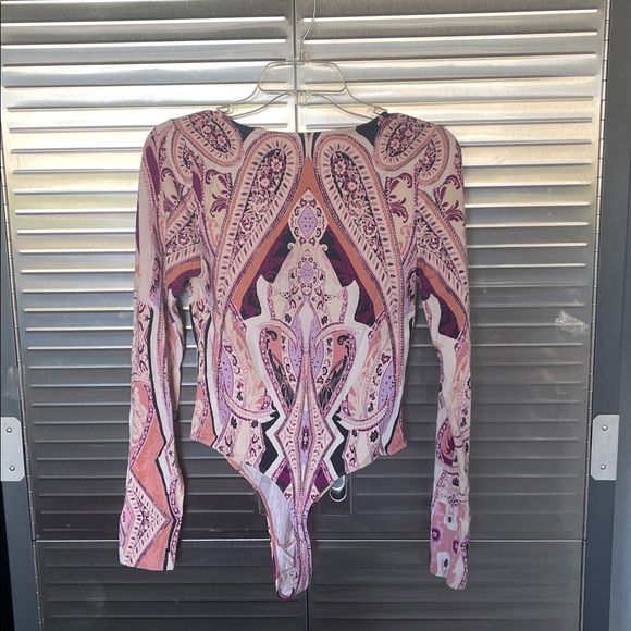 Free People Pink and Gray Patterned Bodysuit - Picture 3 of 3